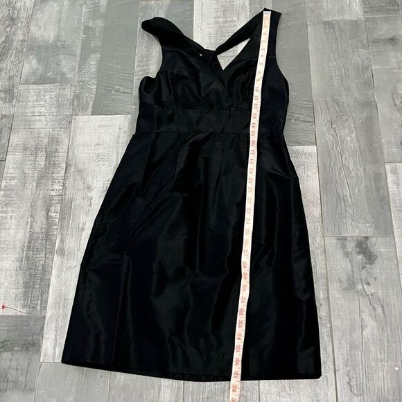 J Crew Black Silk Faux Wrap BodiceV Neck Tank Criss Cross Back Sheath Dress 6 - Picture 5 of 11
